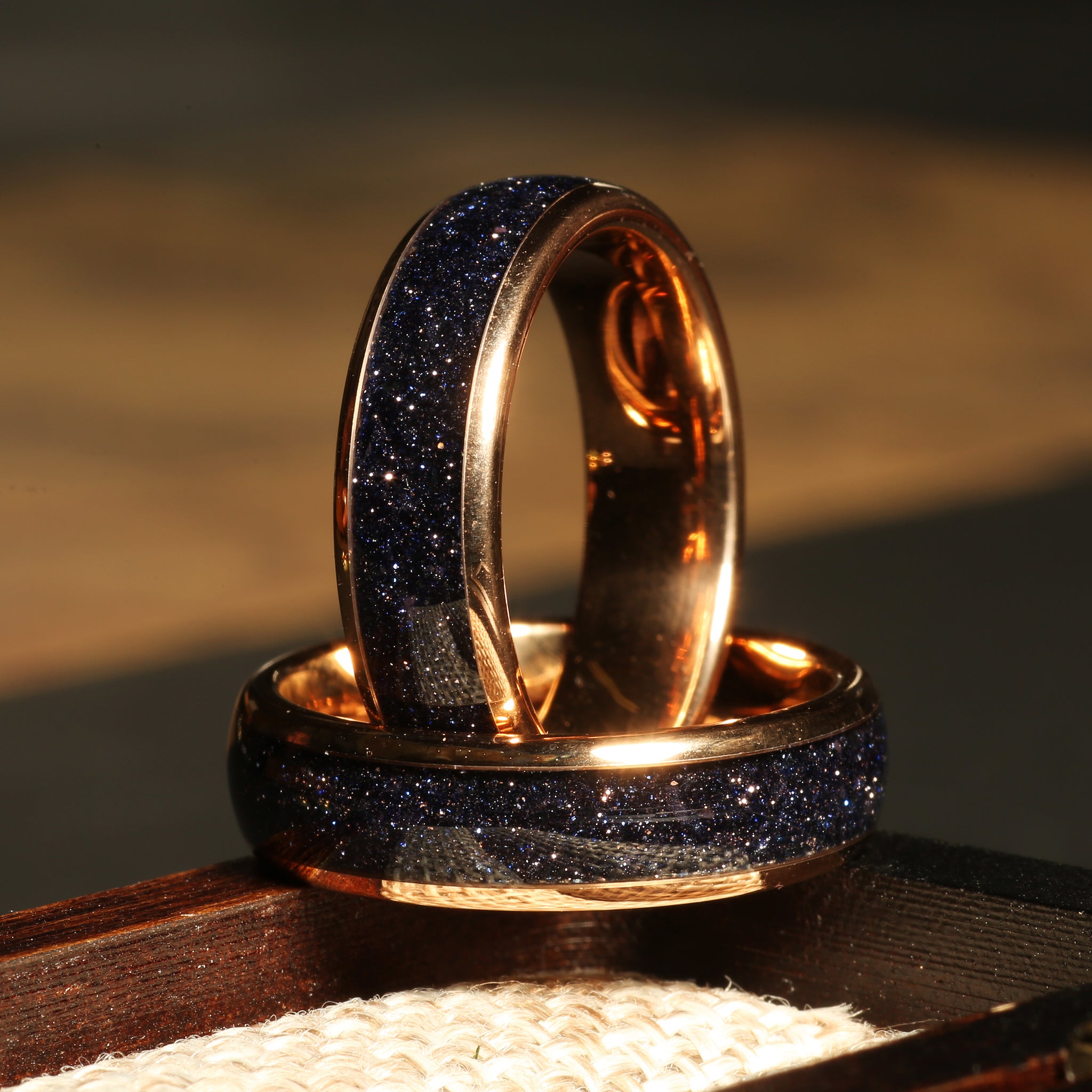 Sandstone Matching Wedding Band Set | His and Hers Rose Gold Tungsten Rings