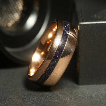 Cosmo Flare Sandstone Matching Wedding Band Set | His and Hers Rose Gold Tungsten Rings 2