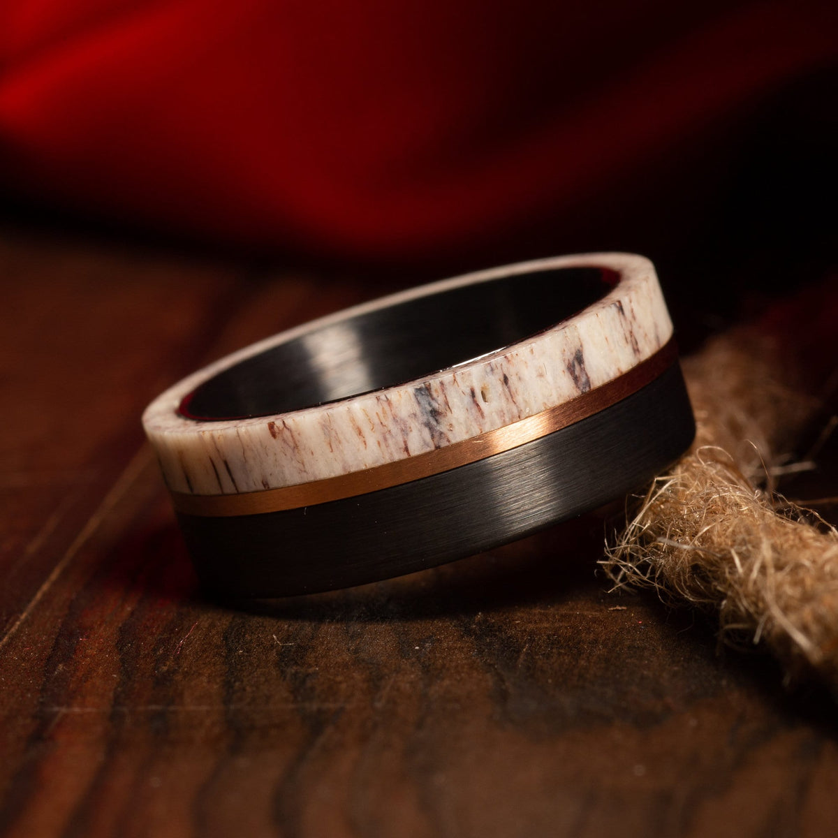His and hers deer antler wedding rings with matching design