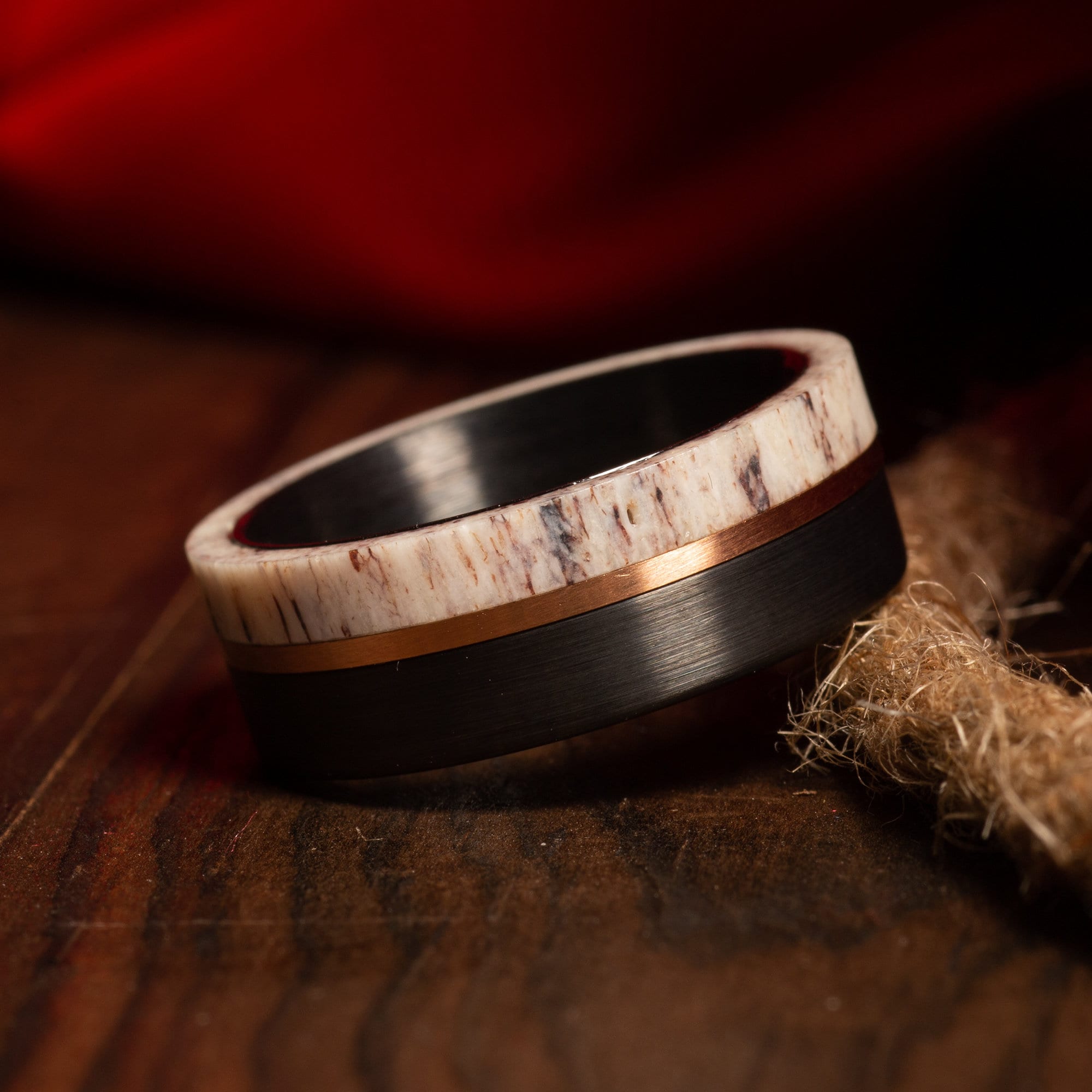 Deer Antler Matching Wedding Band Set | His Black Tungsten & Her Sterling Silver Ring