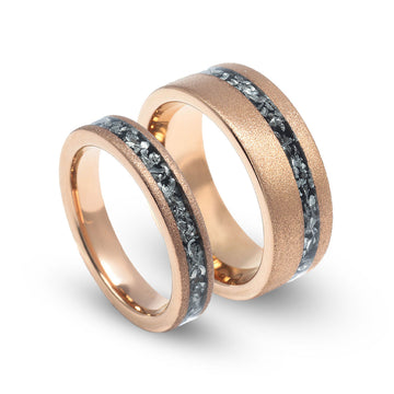 Meteorite Matching Wedding Band Set | Sandblasted Rose Gold Tungsten Rings 2