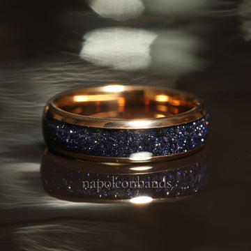 Milky Way Sandstone Matching Wedding Band Set | His and Hers Rose Gold Tungsten Rings 2