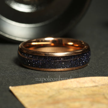 Milky Way Sandstone Matching Wedding Band Set | His and Hers Rose Gold Tungsten Rings 9