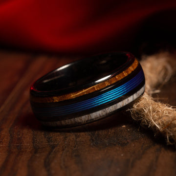 Deer Antler Fishing Line Matching Wedding Band Set | His Silver & Black Tungsten Rings 5