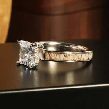 Deer Antler Matching Wedding Band Set | His Black Tungsten & Her Sterling Silver Ring 7