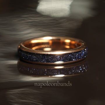 Milky Way Sandstone Matching Wedding Band Set | His and Hers Rose Gold Tungsten Rings 3