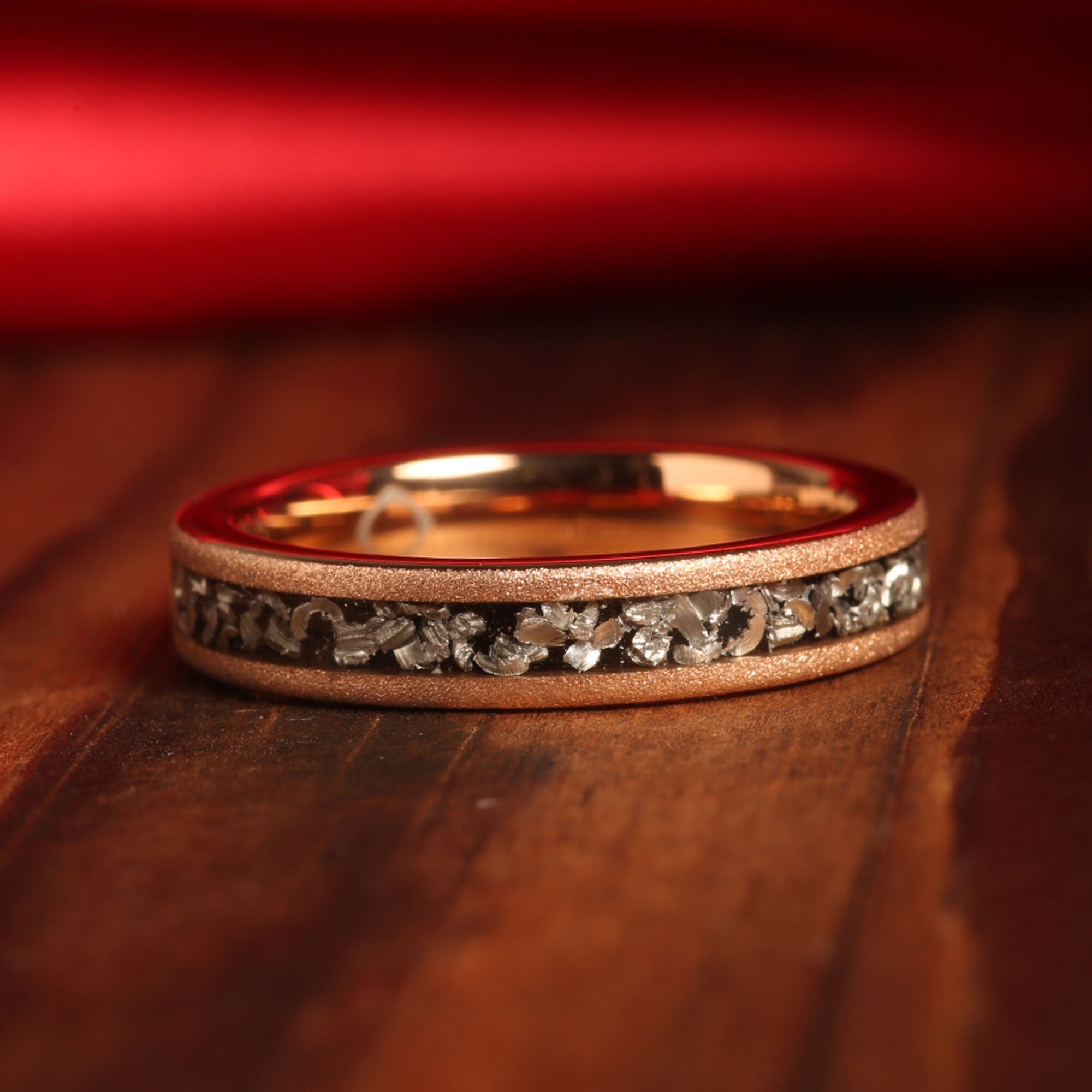 Meteorite Matching Wedding Band Set | Sandblasted Rose Gold Tungsten Rings