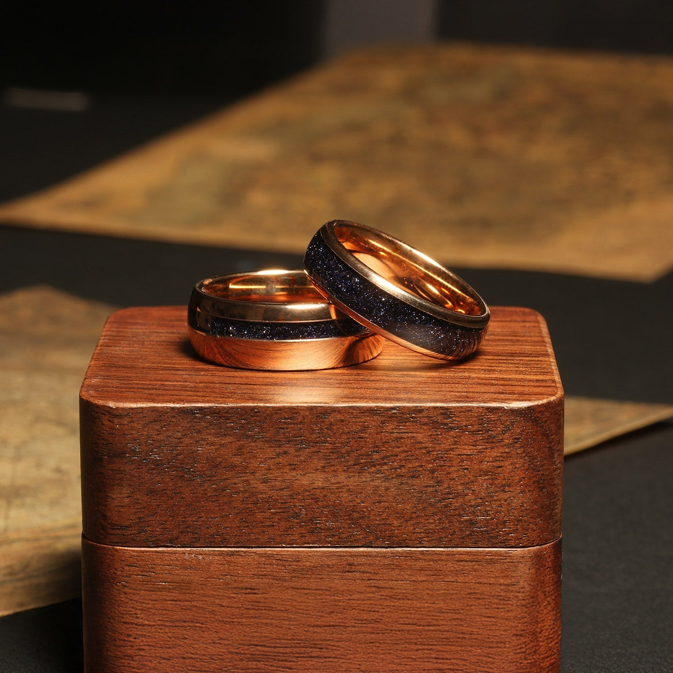 Sandstone Matching Wedding Band Set | His and Hers Rose Gold Tungsten Rings