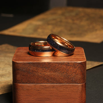 Sandstone Matching Wedding Band Set | His and Hers Rose Gold Tungsten Rings 3