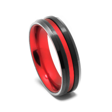 Firefighter Red Line Wedding Band for Men | 6mm Black Brushed Tungsten Ring 5