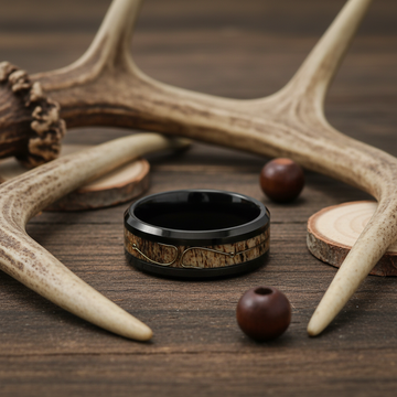 Fishing Hook Deer Antler Wedding Band for Men | 8mm Black Tungsten Ring 5