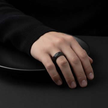 Black Damascus Steel Wedding Band for Men | 8mm Hammered Tungsten Ring 5
