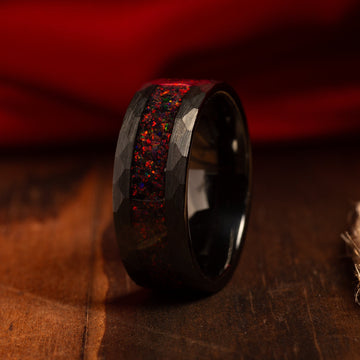 Black Fire Opal Wedding Band for Men | 8mm Dragon Rider Tungsten Ring 5