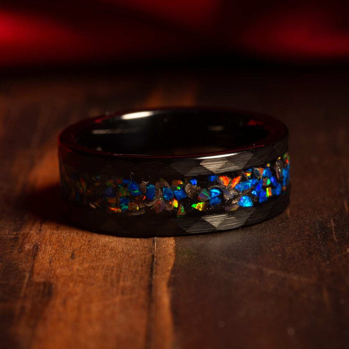 Men’s 8mm galaxy opal meteorite wedding band with comfort fit
