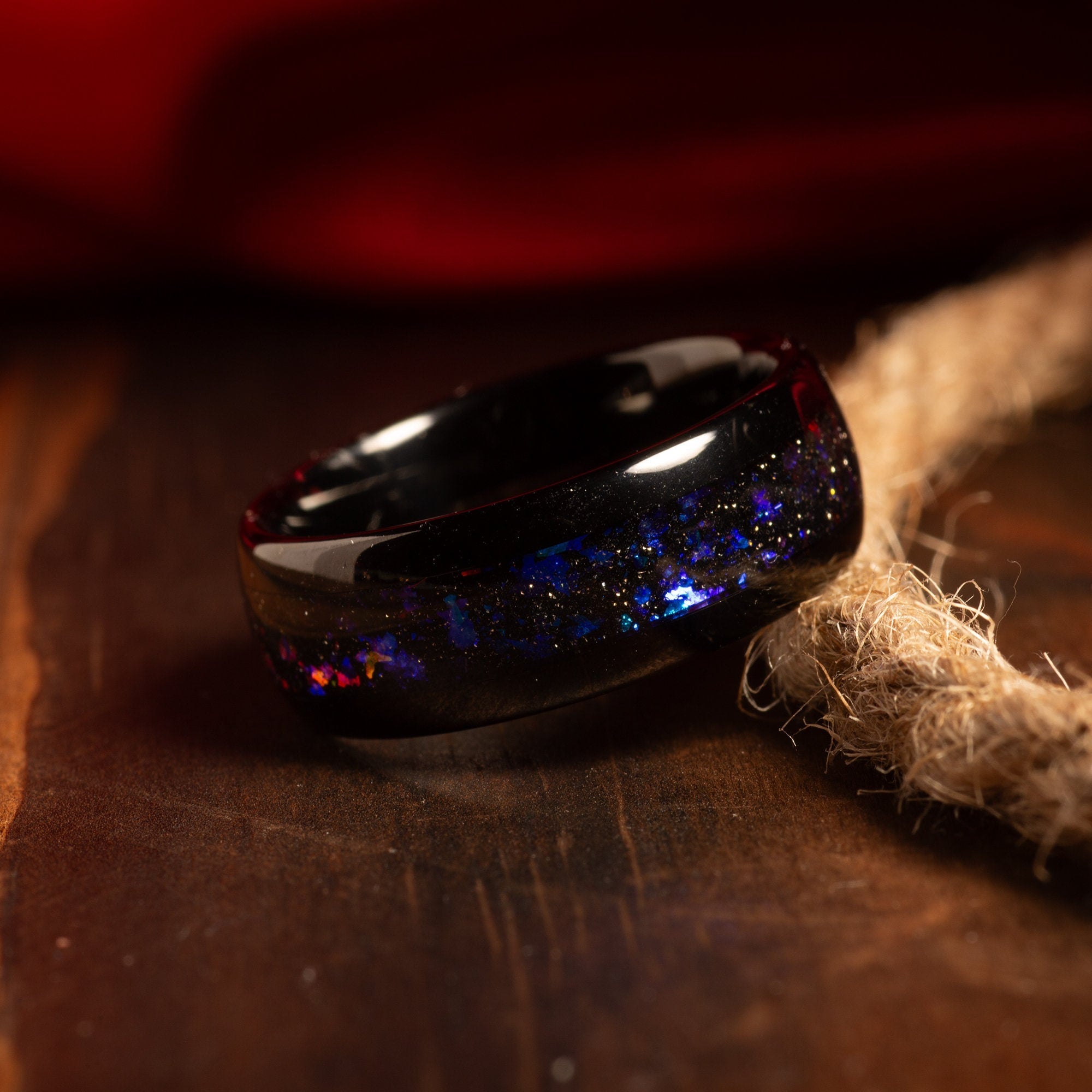 Galaxy Opal Nebula Wedding Band for Men | 8mm Black Tungsten Ring