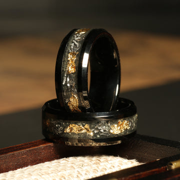 Glow Meteorite Gold Leaf Wedding Band for Men | 8mm Black Tungsten Ring 4