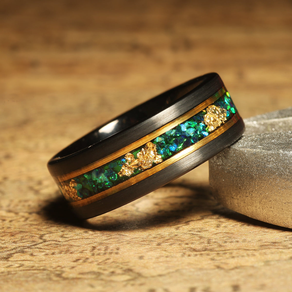 Men’s 8mm green garnet meteorite band with comfort fit
