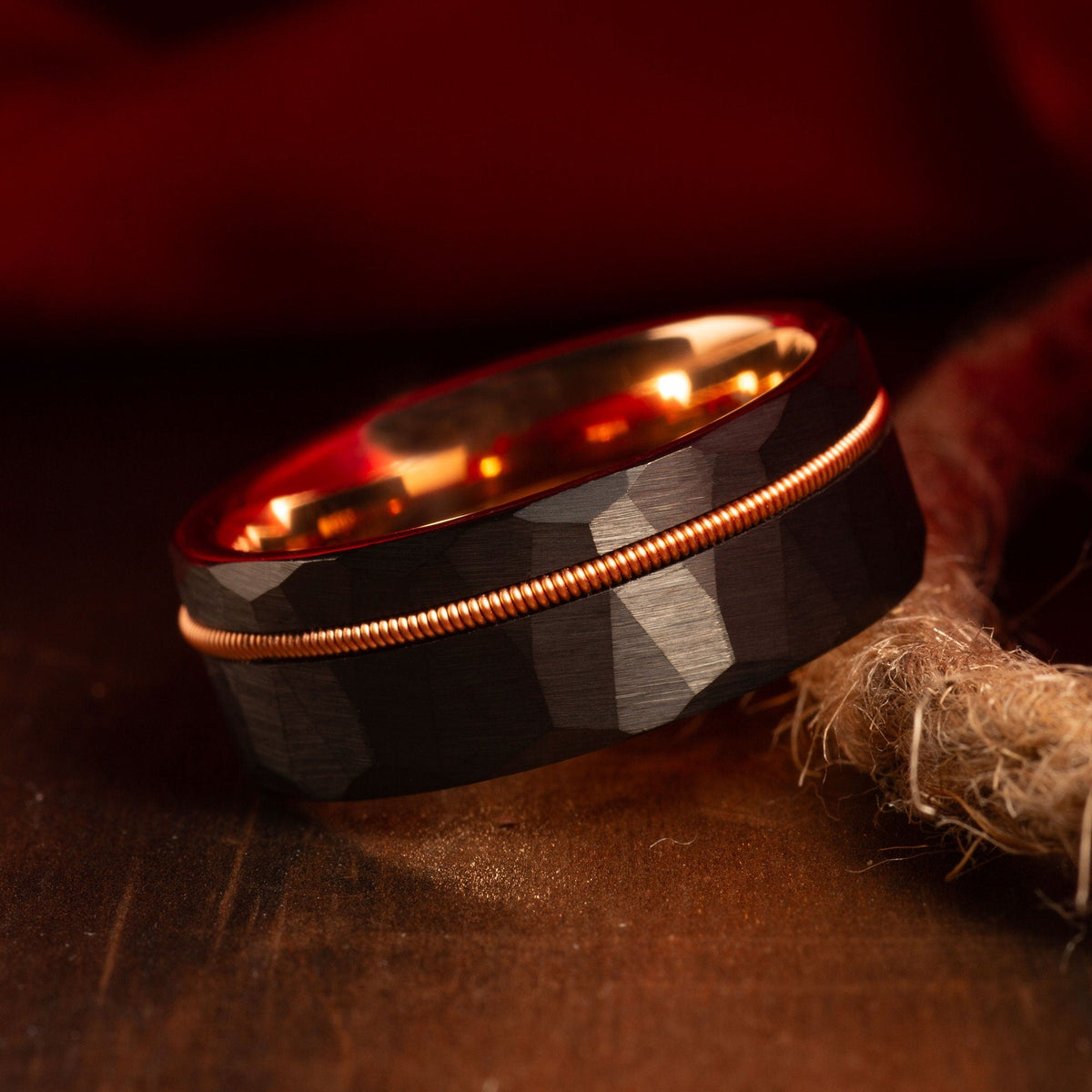Men’s 8mm guitar string wedding band with comfort fit