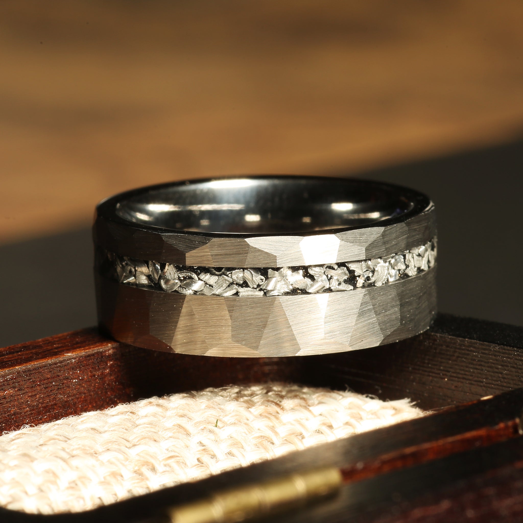 Hammered Meteorite Wedding Band for Men | 8mm Tungsten Ring