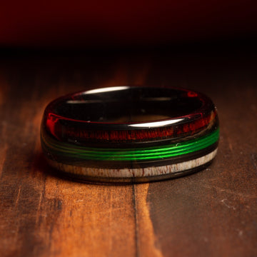 Koa Wood Deer Antler Fishing Line Wedding Band for Men | 8mm Black Tungsten Ring 5