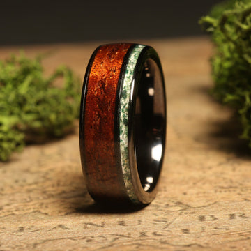 Koa Wood Moss Agate Wedding Band for Men | 8mm Black Tungsten Ring 5