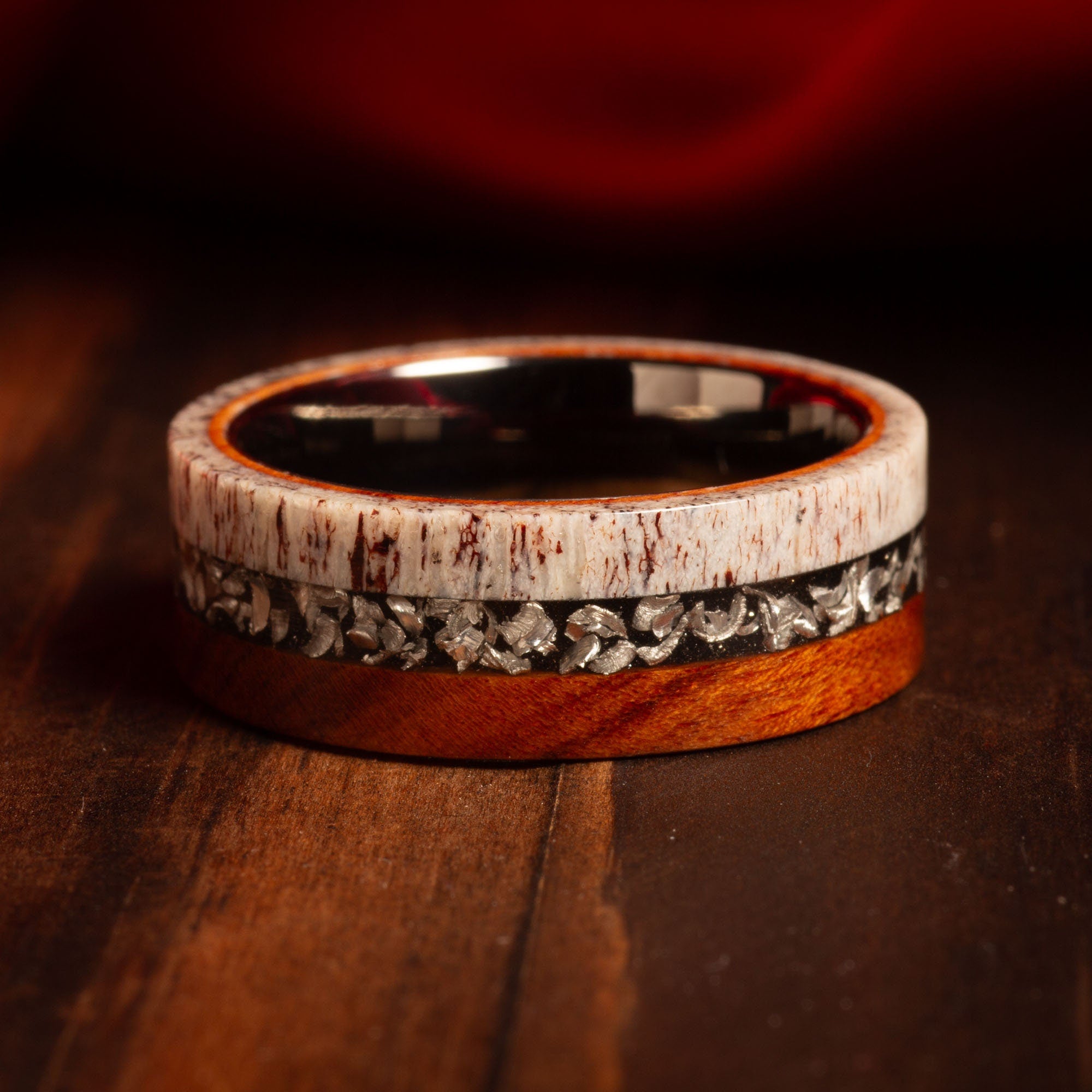 Meteorite Deer Antler Ironwood Wedding Band for Men | 8mm Tungsten Ring
