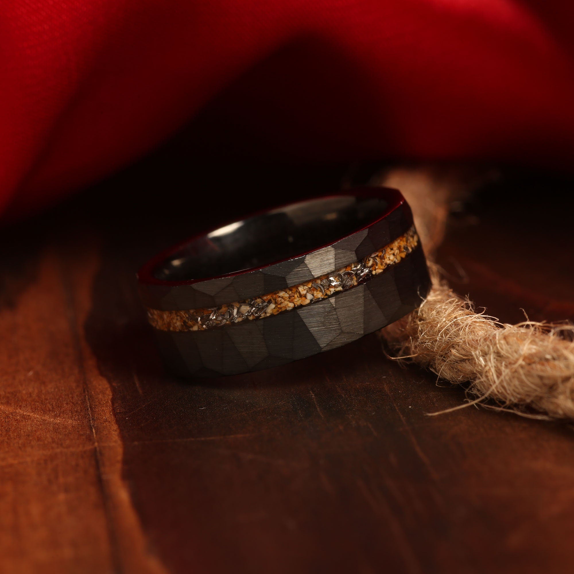 Meteorite Sandstone Wedding Band for Men | 8mm Black Tungsten Ring