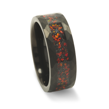 Obsidian Garnet Wedding Band for Men | 8mm Black Hammered Tungsten Ring 5