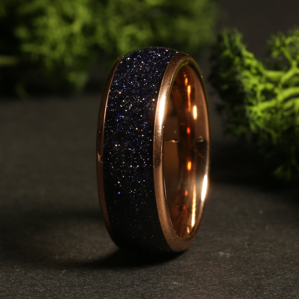 Men’s 8mm rose gold blue sandstone band with comfort fit