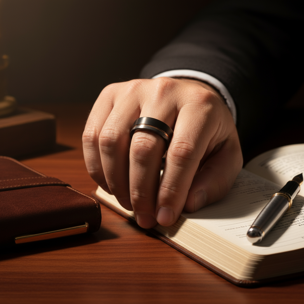 Corporate Rose Gold Strip Wedding Band for Men | 8mm Black Brushed Tungsten Ring