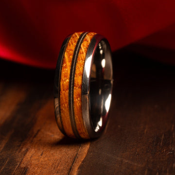 Silver Whiskey Barrel Guitar String Wedding Band for Men | 8mm Tungsten Ring 5