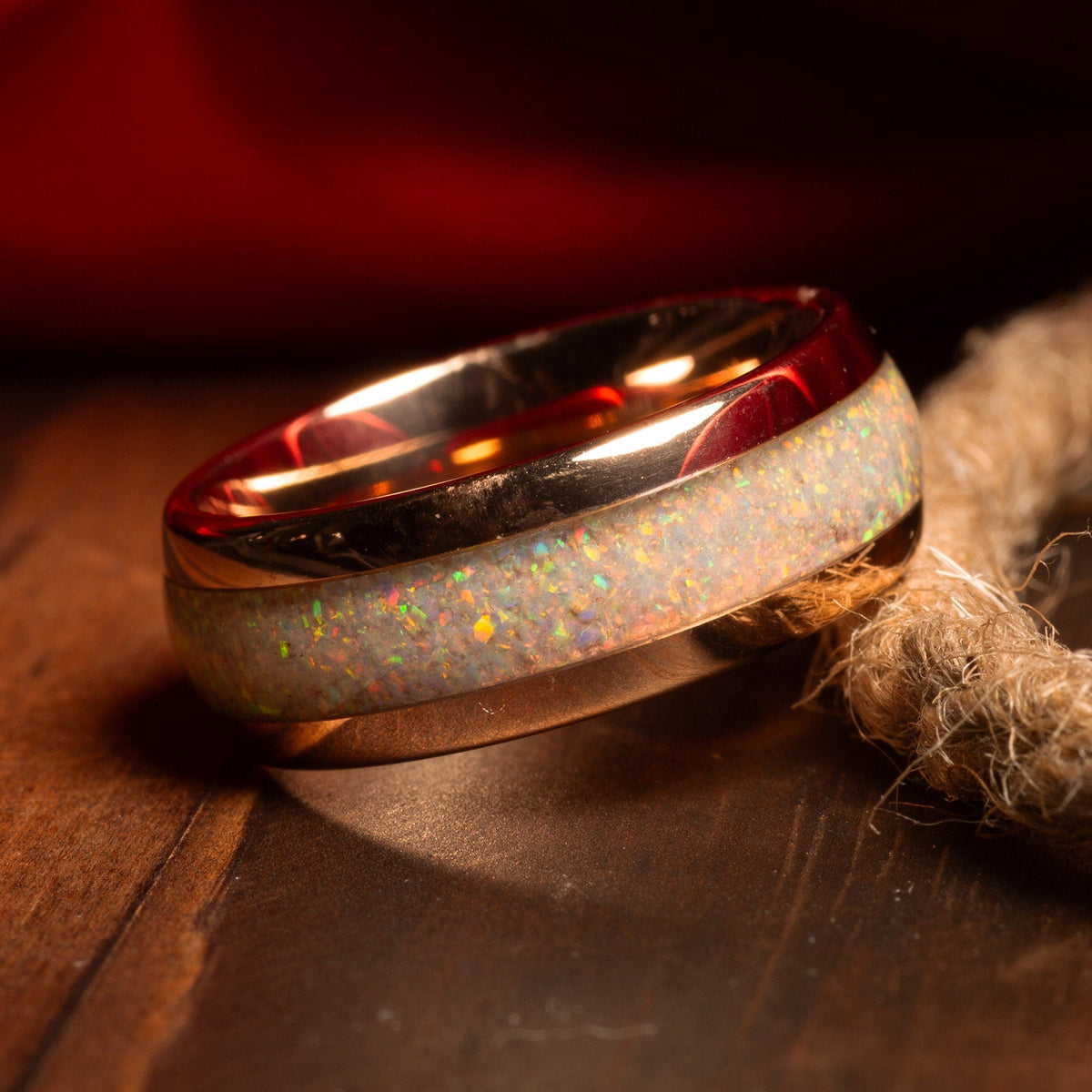 Men’s 8mm white opal wedding band with comfort fit