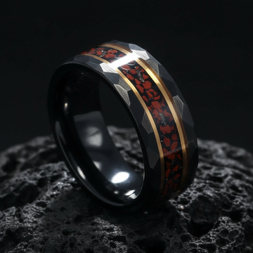 Meteorite Dinosaur Bone Rose Gold Strip Wedding Band for Men | 8mm Black Tungsten Ring 7
