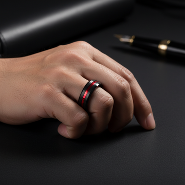 Firefighter Red Line Wedding Band for Men | 6mm Black Brushed Tungsten Ring 3