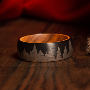 Treeline Whiskey Barrel Wedding Band for Men | 8mm Black Brushed Tungsten Ring 3