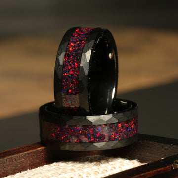 Black Fire Opal Wedding Band for Men | 8mm Dragon Rider Tungsten Ring 1