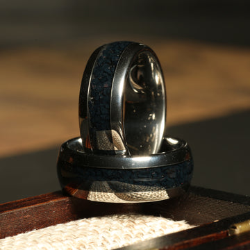 Black Onyx Wedding Band for Men | 8mm Domed Silver Tungsten Ring 1