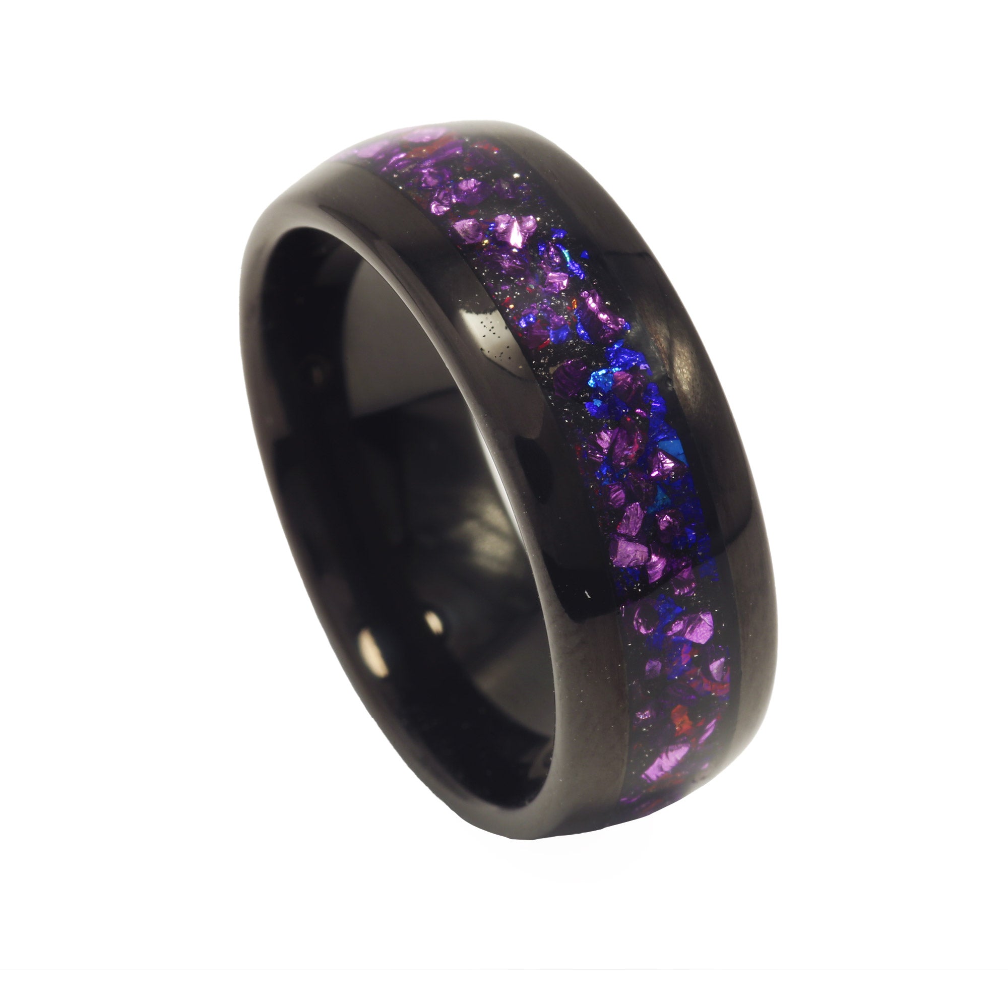 Blue Opal Alexandrite Wedding Band for Men | 8mm Black Tungsten Ring