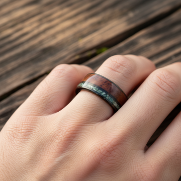 Koa Wood Moss Agate Wedding Band for Men | 8mm Black Tungsten Ring 3