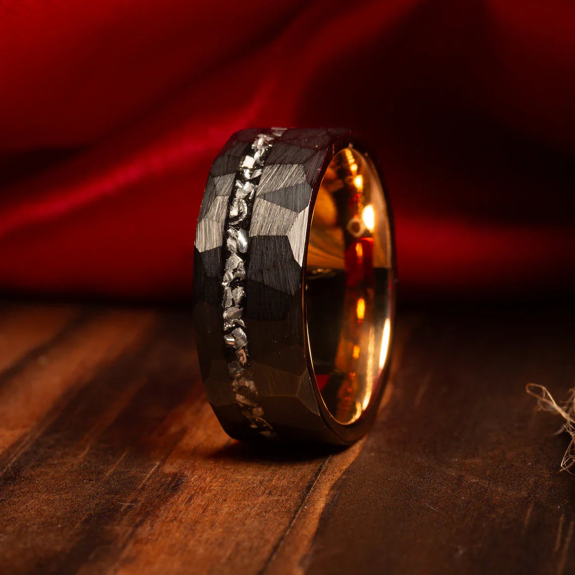Men’s black tungsten ring with genuine meteorite inlay