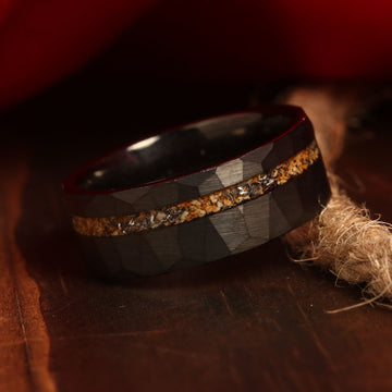 Meteorite Sandstone Wedding Band for Men | 8mm Black Tungsten Ring 3