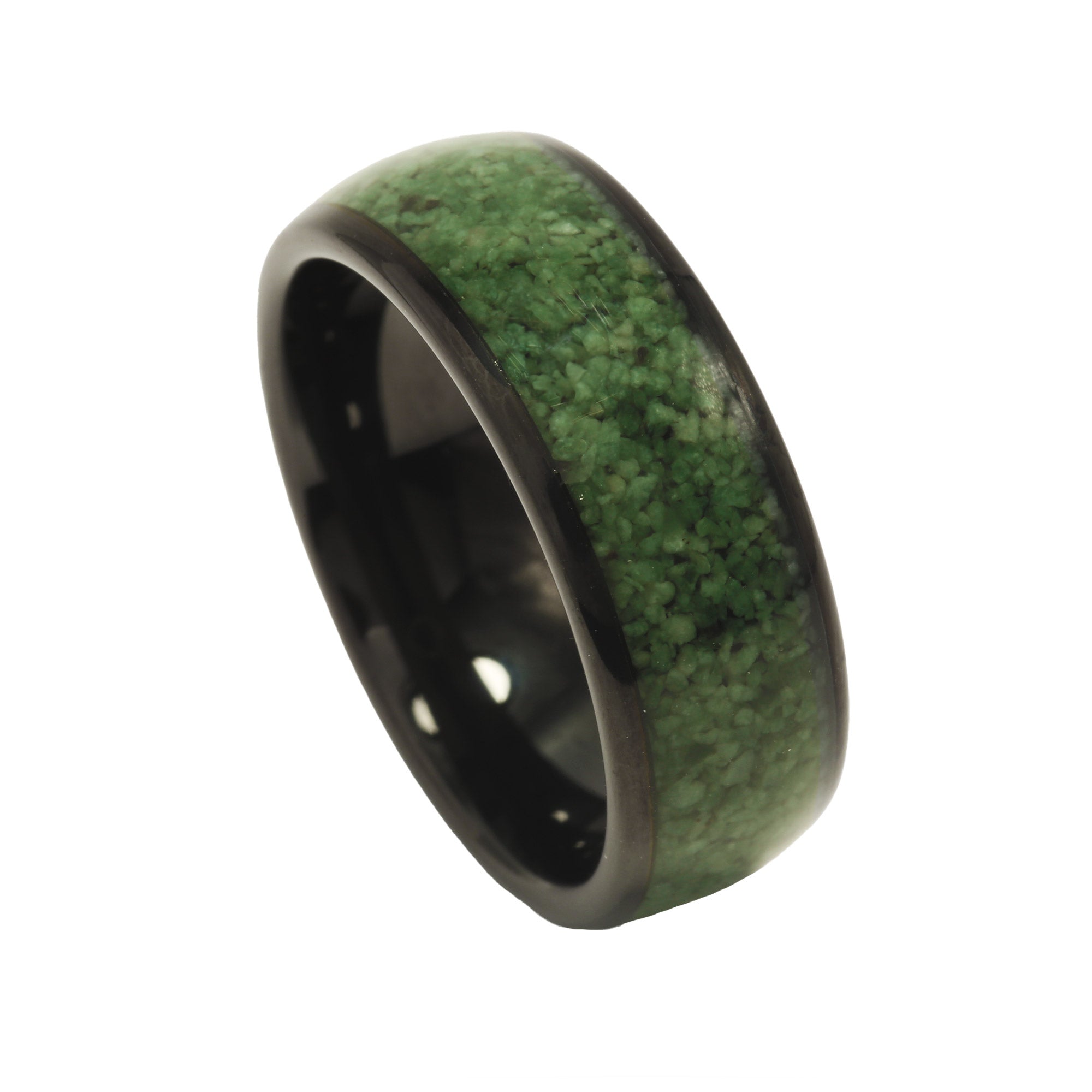 Domed Moss Agate Wedding Band for Men | 8mm Black Tungsten Ring