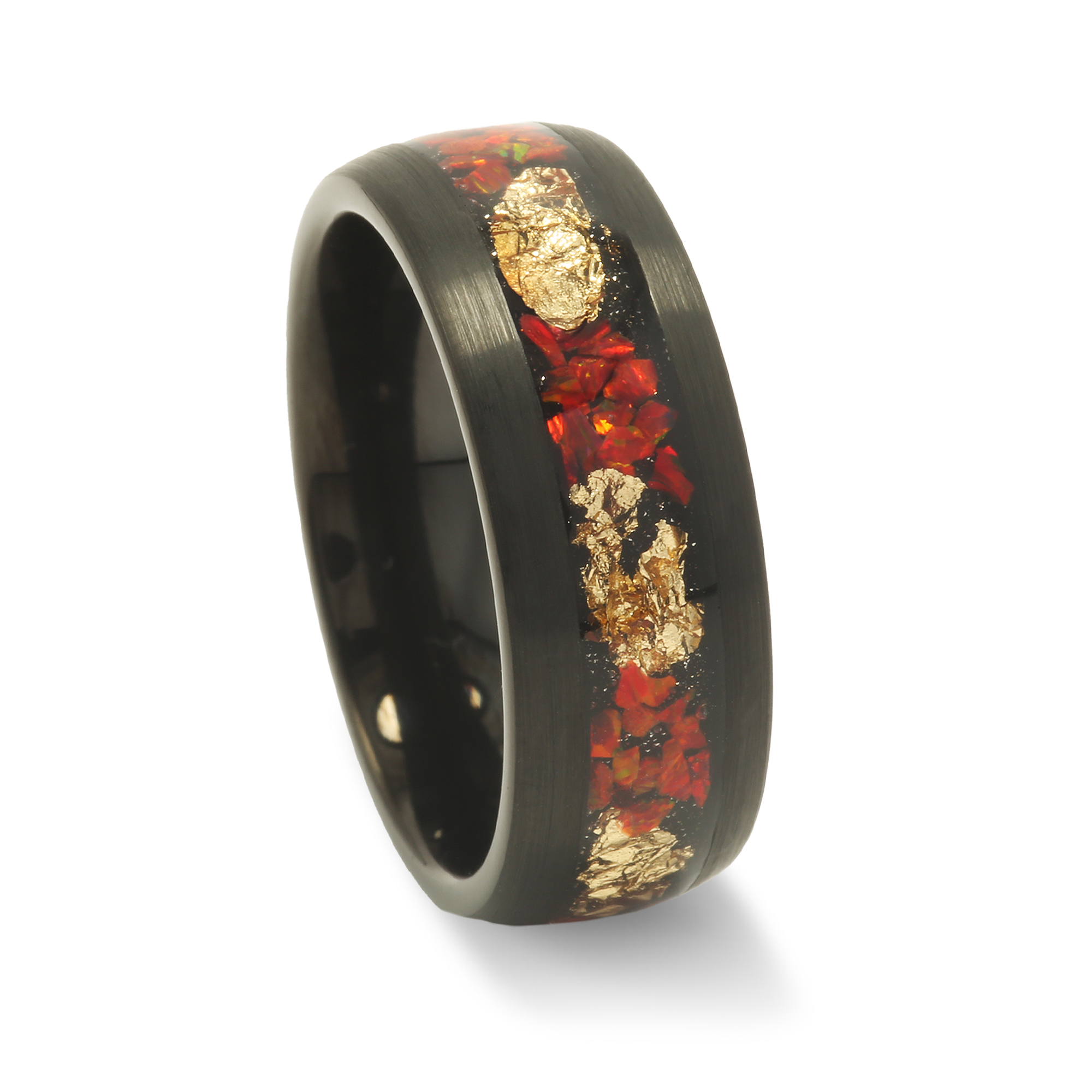 Ruby Gold Leaf Wedding Band for Men | 8mm Black Tungsten Ring