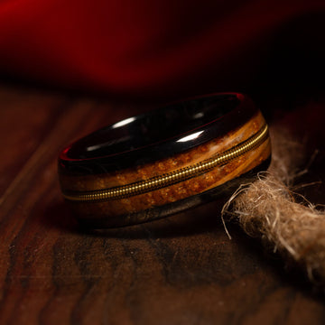 Whiskey Barrel Guitar String Wedding Band for Men | Black Tungsten Ring 3