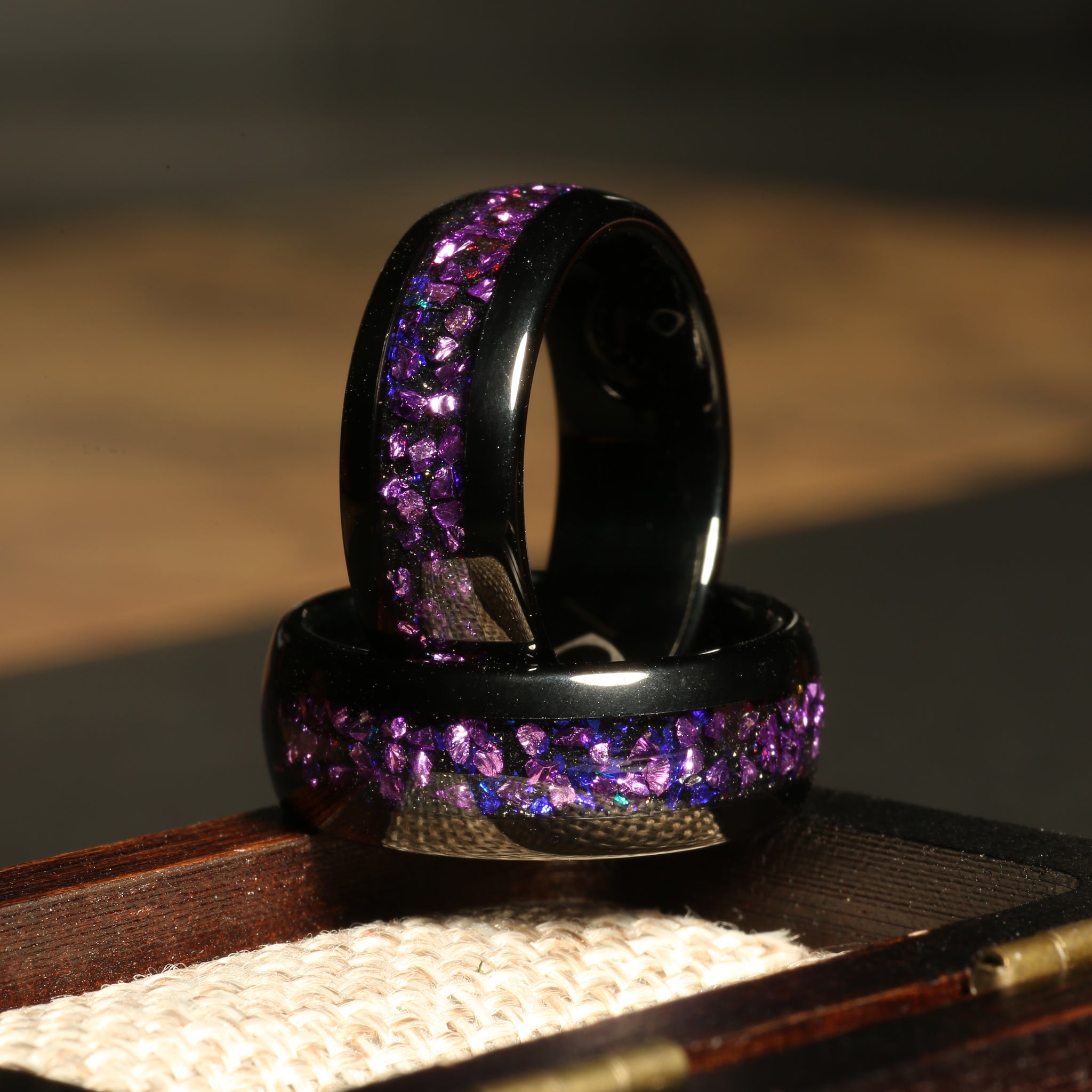 Blue Opal Alexandrite Wedding Band for Men | 8mm Black Tungsten Ring