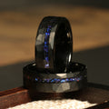 Blue Sandstone Wedding Band for Men | 6mm Faceted Black Tungsten Ring