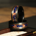 Blue Sapphire Gold Leaf Wedding Band for Men | 8mm Black Tungsten Ring