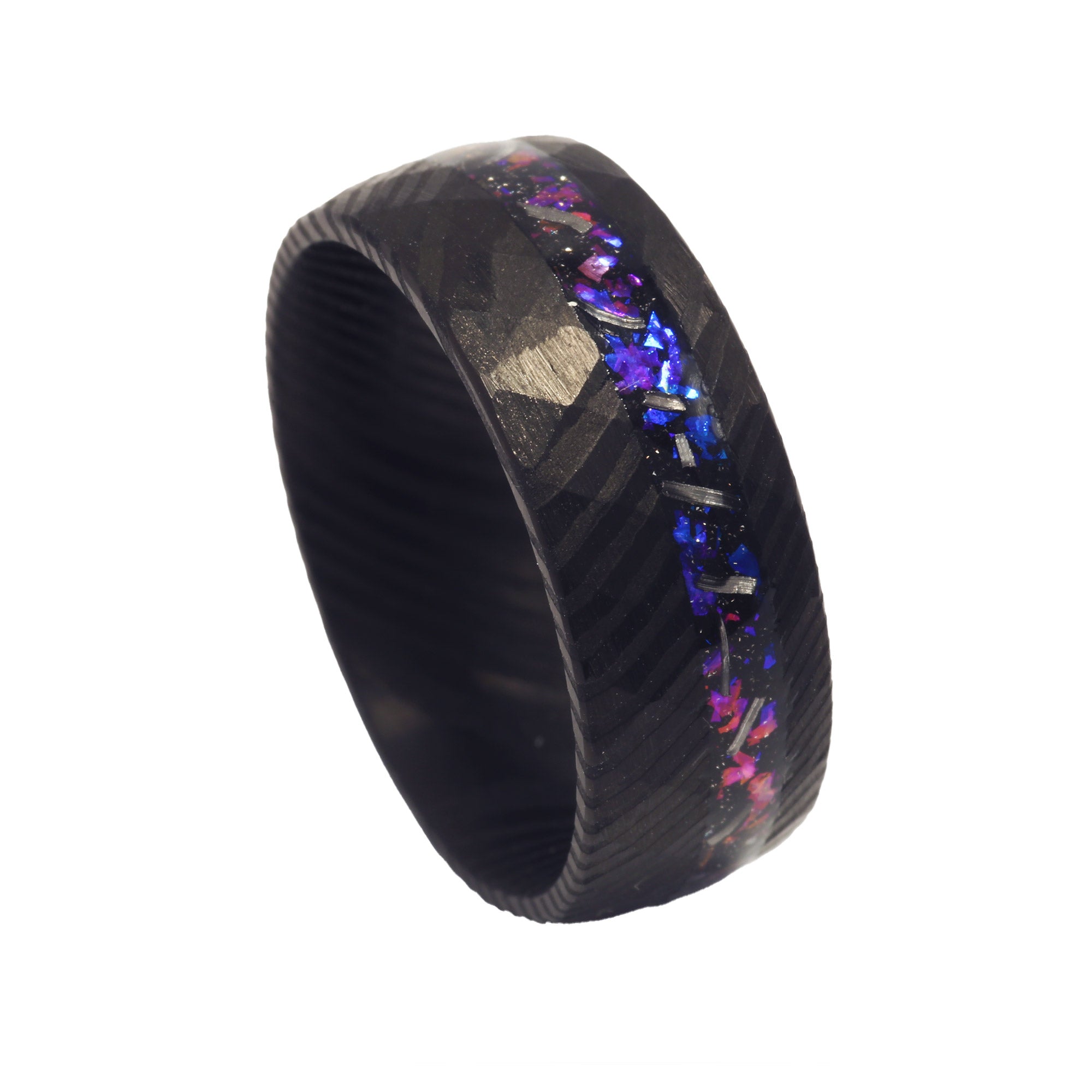 Meteorite Blue Sandstone Damascus Steel Wedding Band for Men | 8mm Ring