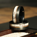 Deer Antler Rose Gold Strip Wedding Band for Men | 8mm Black Tungsten Ring