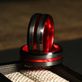 Firefighter Red Line Wedding Band for Men | 8mm Black Brushed Tungsten Ring